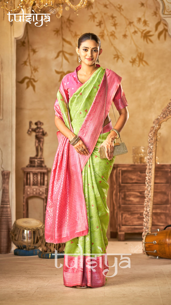 Emerald Pink Banarasi Bloom