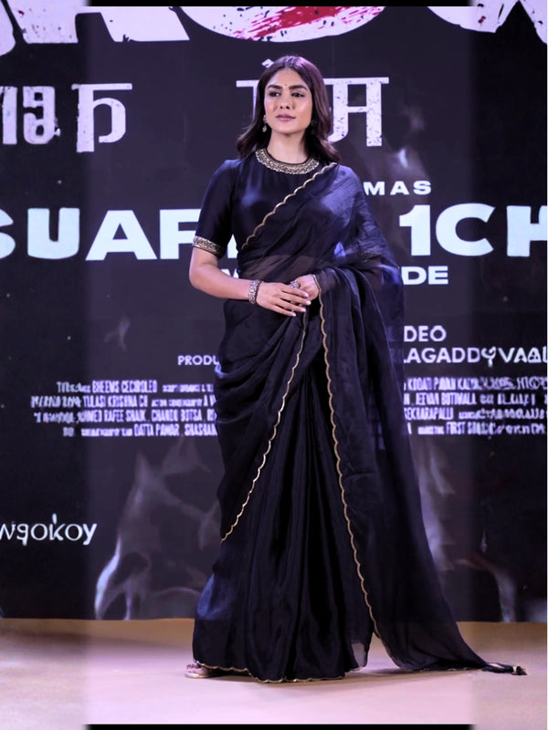 Munati Black Woven and embroidered Designer with Gold Border – Party Wear Designer Saree for Women