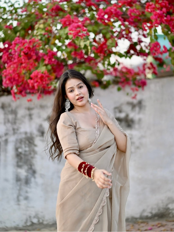 Ivory Muse Chiffon Saree
