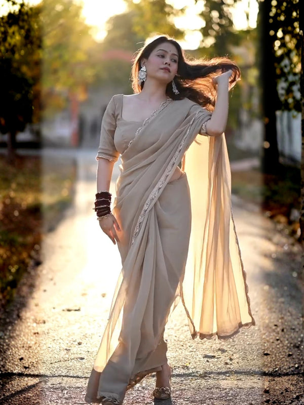 Ivory Muse Chiffon Saree