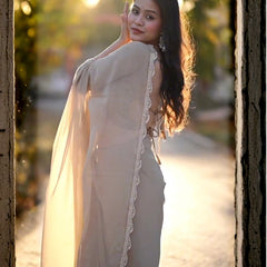 Ivory Muse Chiffon Saree