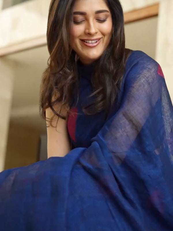 Aurelia Navy Linen Silk Saree