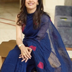 Aurelia Navy Linen Silk Saree