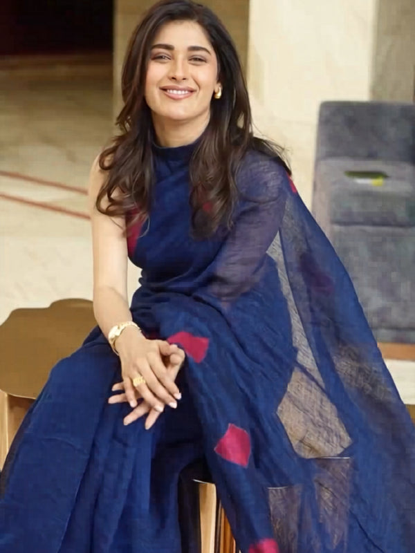 Aurelia Navy Linen Silk Saree