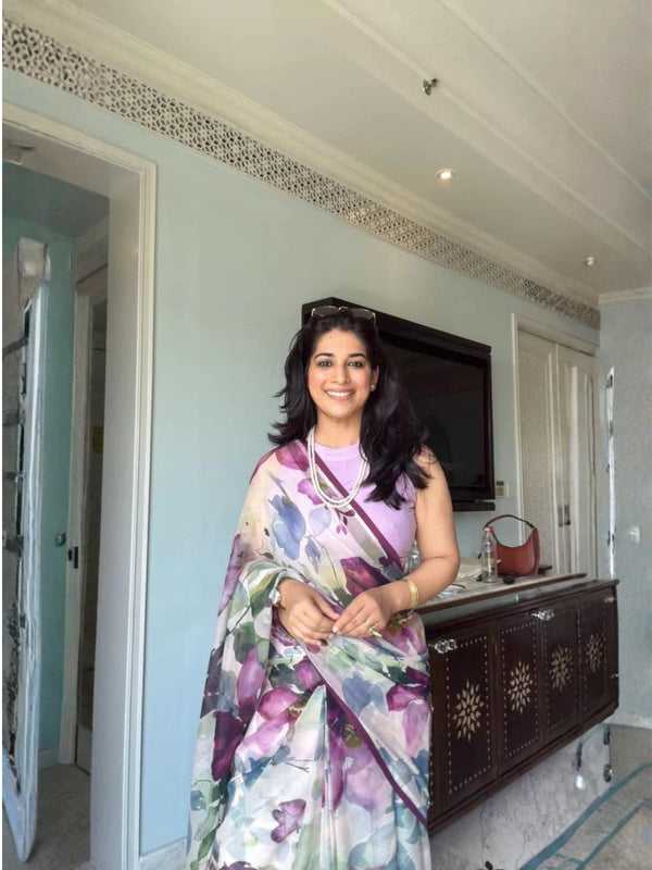 Dreamy Floral Essence - Pure Viscose Chiffon Saree