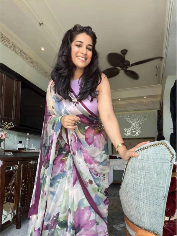 Dreamy Floral Essence - Pure Viscose Chiffon Saree