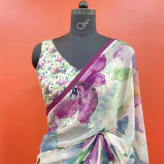 Dreamy Floral Essence - Pure Viscose Chiffon Saree