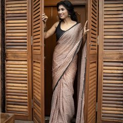 Mocha Polka Grace – Premium Mulmul Cotton Saree