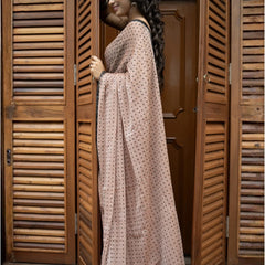 Mocha Polka Grace – Premium Mulmul Cotton Saree