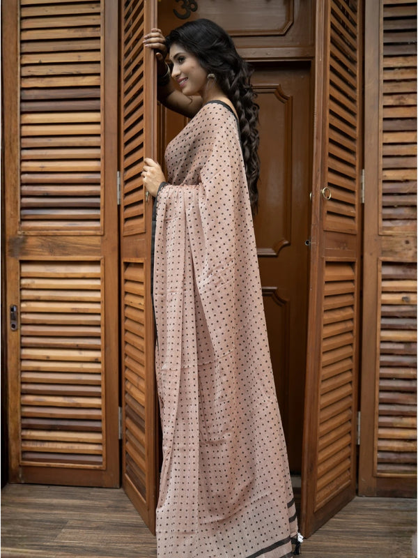 Mocha Polka Grace – Premium Mulmul Cotton Saree