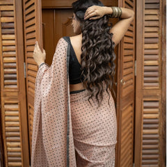 Mocha Polka Grace – Premium Mulmul Cotton Saree