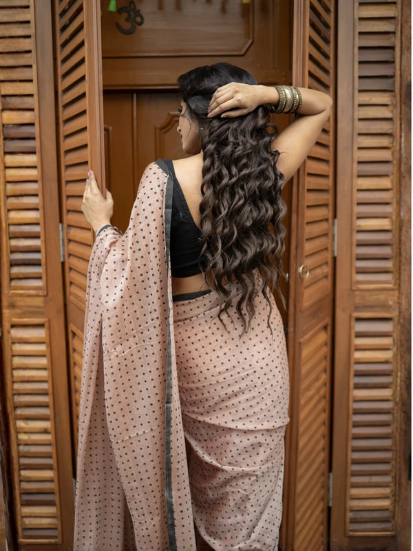 Mocha Polka Grace – Premium Mulmul Cotton Saree