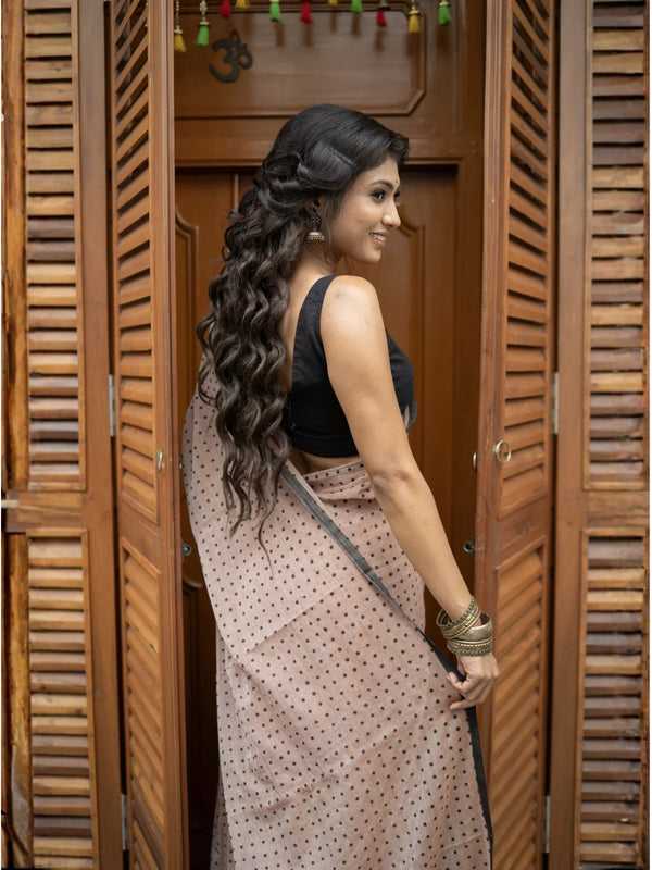 Mocha Polka Grace – Premium Mulmul Cotton Saree