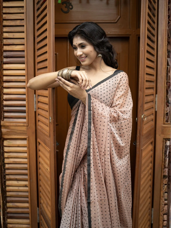 Mocha Polka Grace – Premium Mulmul Cotton Saree