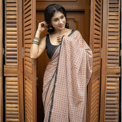 Mocha Polka Grace – Premium Mulmul Cotton Saree