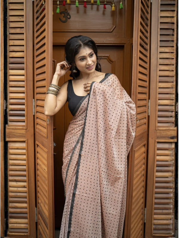 Mocha Polka Grace – Premium Mulmul Cotton Saree