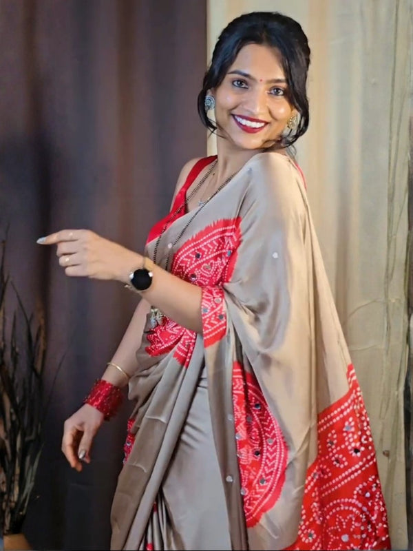 Ruby Mirror Royale – Soft Gaji Silk Bandhani