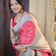 Ruby Mirror Royale – Soft Gaji Silk Bandhani