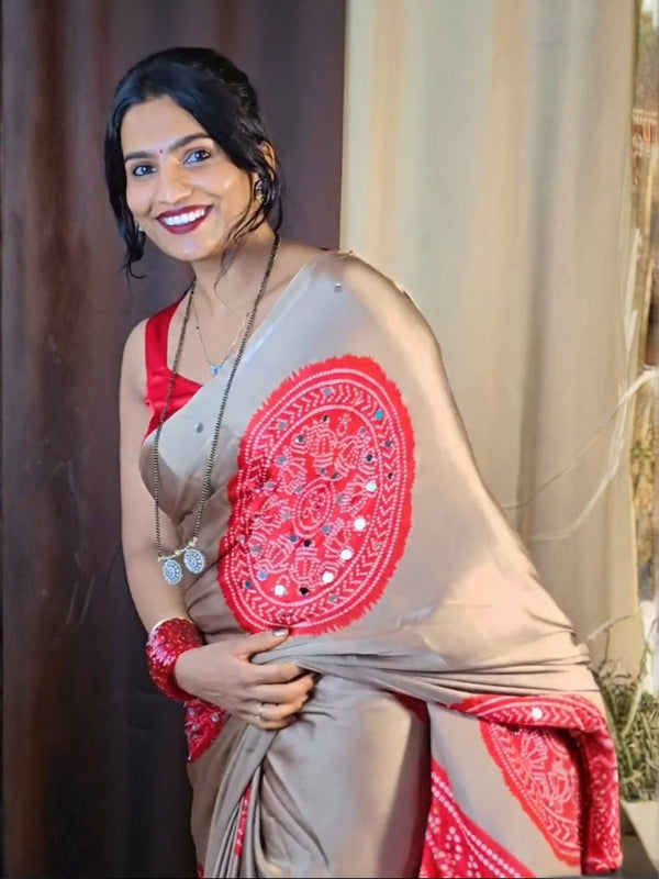 Ruby Mirror Royale – Soft Gaji Silk Bandhani