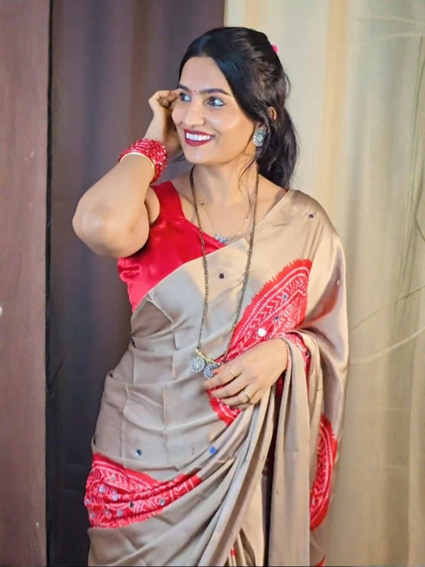 Ruby Mirror Royale – Soft Gaji Silk Bandhani