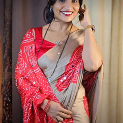 Ruby Mirror Royale – Soft Gaji Silk Bandhani