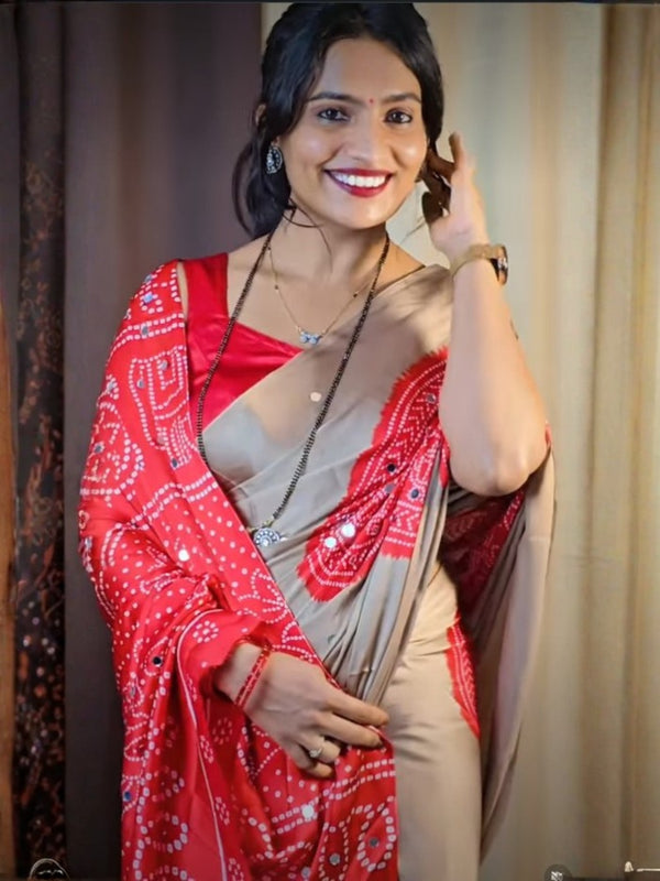 Ruby Mirror Royale – Soft Gaji Silk Bandhani