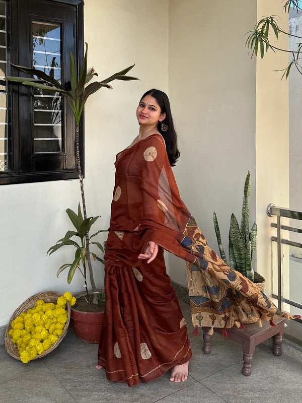 Rust Heritage Bloom – Premium Chanderi Cotton
