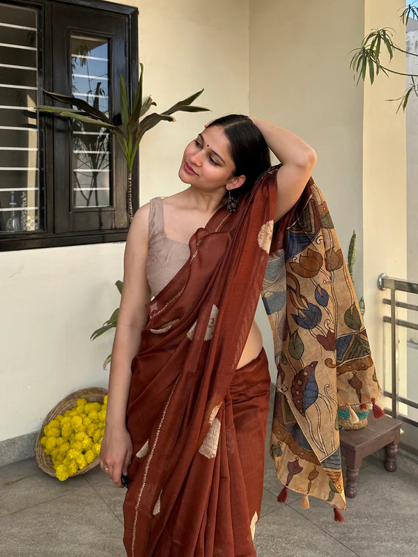 Rust Heritage Bloom – Premium Chanderi Cotton
