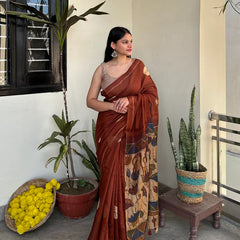 Rust Heritage Bloom – Premium Chanderi Cotton