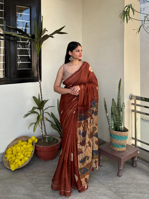 Rust Heritage Bloom – Premium Chanderi Cotton
