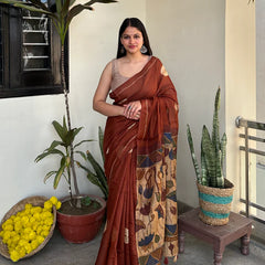 Rust Heritage Bloom – Premium Chanderi Cotton