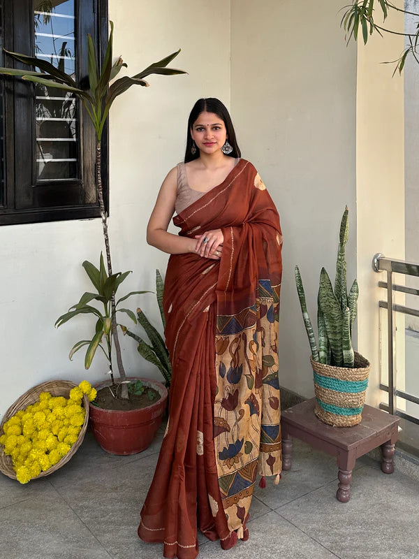 Rust Heritage Bloom – Premium Chanderi Cotton