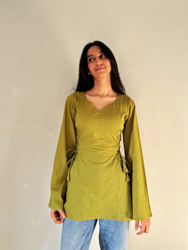 Zaylora Olive Tie-Up Short Kurti