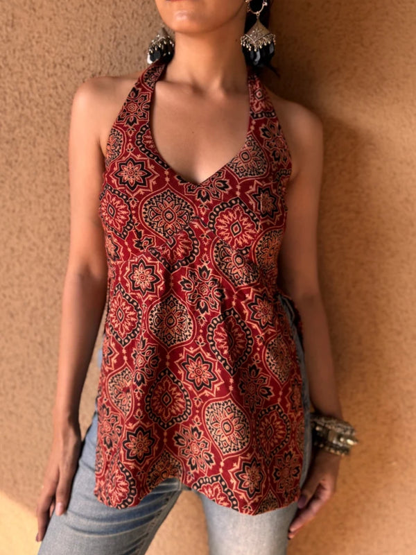 Heritage Ajrakh Halter Kurti