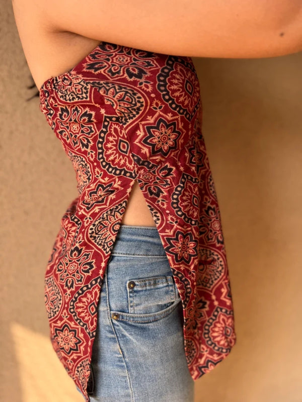 Heritage Ajrakh Halter Kurti
