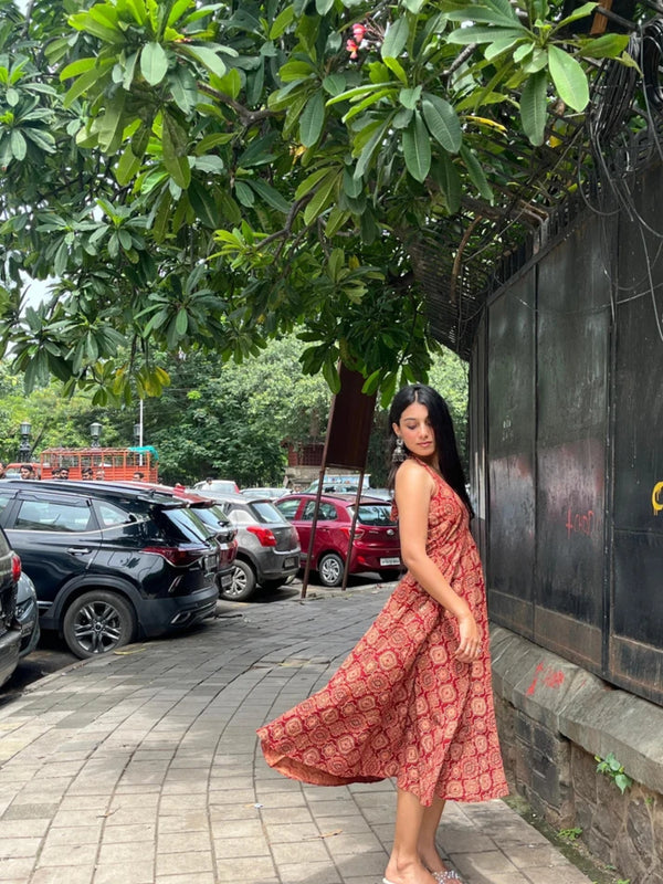Aarvya Red Ajrakh Dress