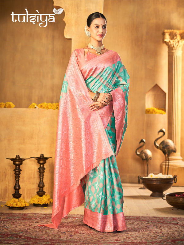 Premium Peach Aqua Silk Drape