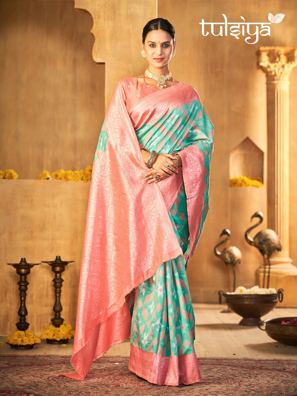 Premium Peach Aqua Silk Drape