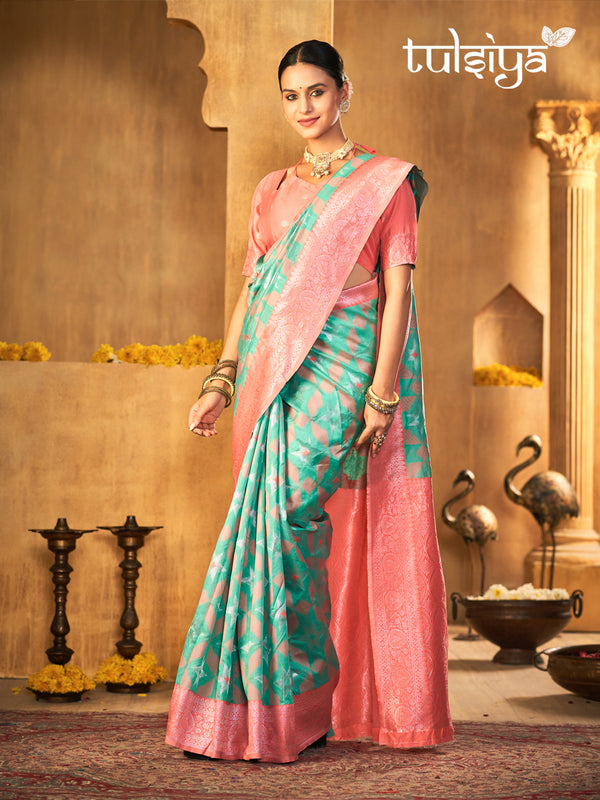 Premium Peach Aqua Silk Drape