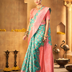 Premium Peach Aqua Silk Drape