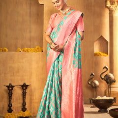 Premium Peach Aqua Silk Drape