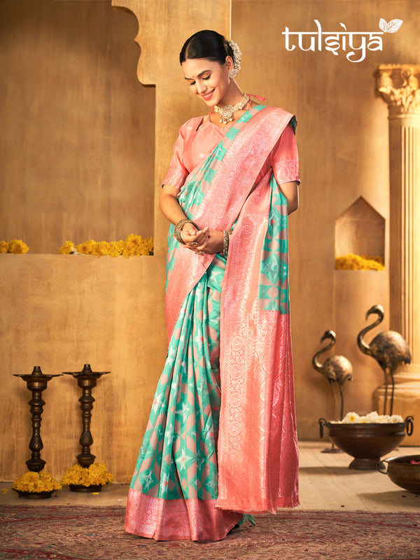 Premium Peach Aqua Silk Drape