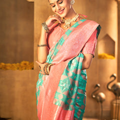 Premium Peach Aqua Silk Drape