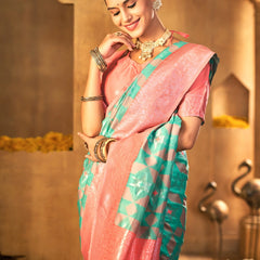 Premium Peach Aqua Silk Drape