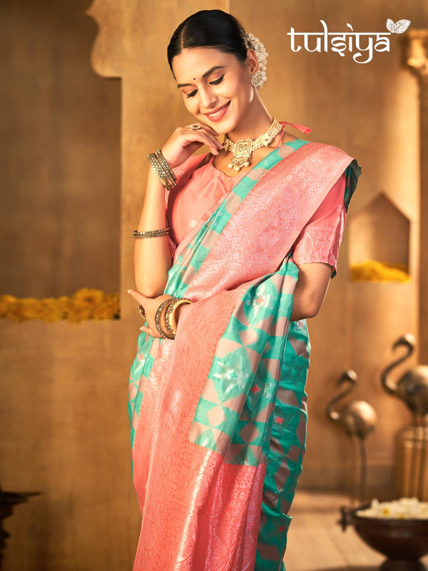 Premium Peach Aqua Silk Drape