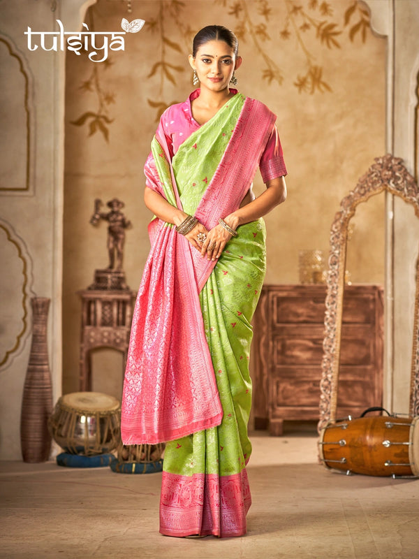 Emerald Pink Banarasi Bloom