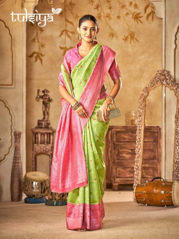 Emerald Pink Banarasi Bloom