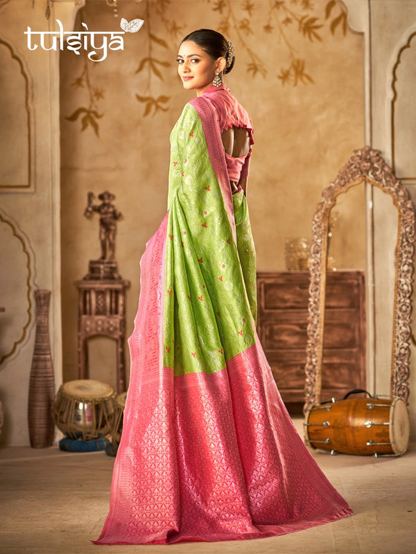 Emerald Pink Banarasi Bloom