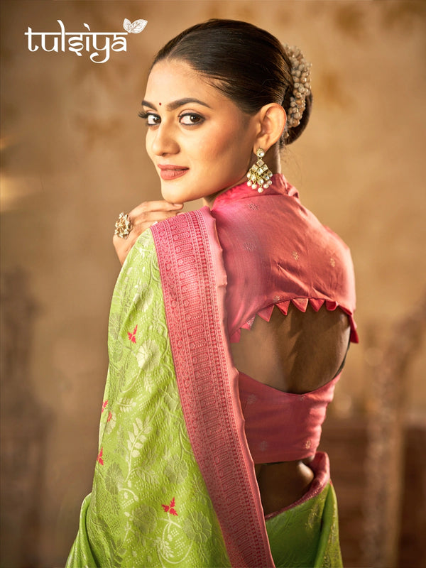 Emerald Pink Banarasi Bloom