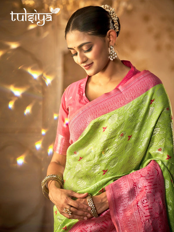 Emerald Pink Banarasi Bloom